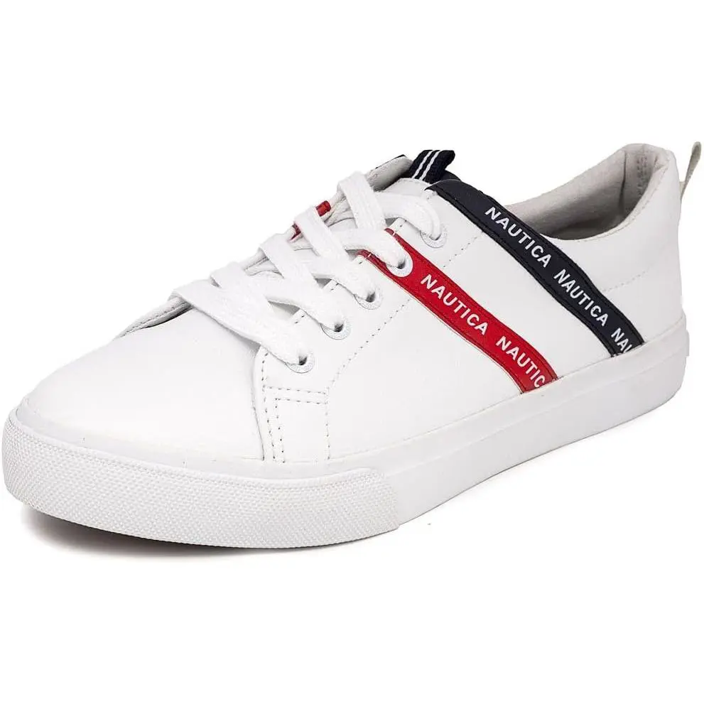 Women s Lace-up Fashion Sneakers Low-top Casual Walking White Red Navy-kirsi by Nautica