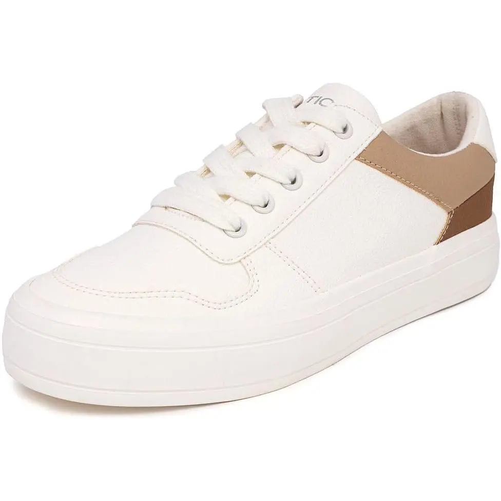 Women s Lace-up Fashion Sneakers Low-top Casual Walking White Taupe by Nautica