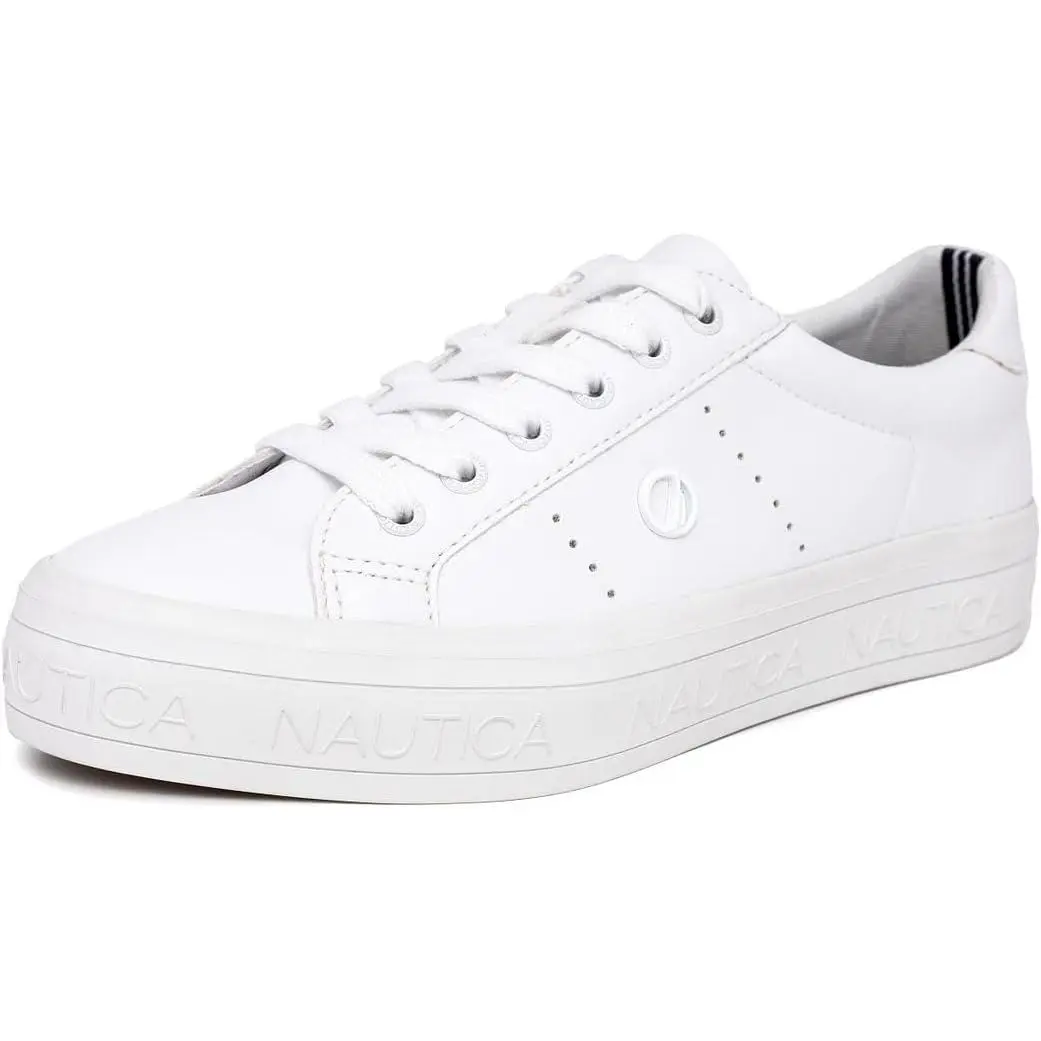 Women s Lace-up Fashion Sneakers Low-top Casual Walking Winafred-white/White by Nautica