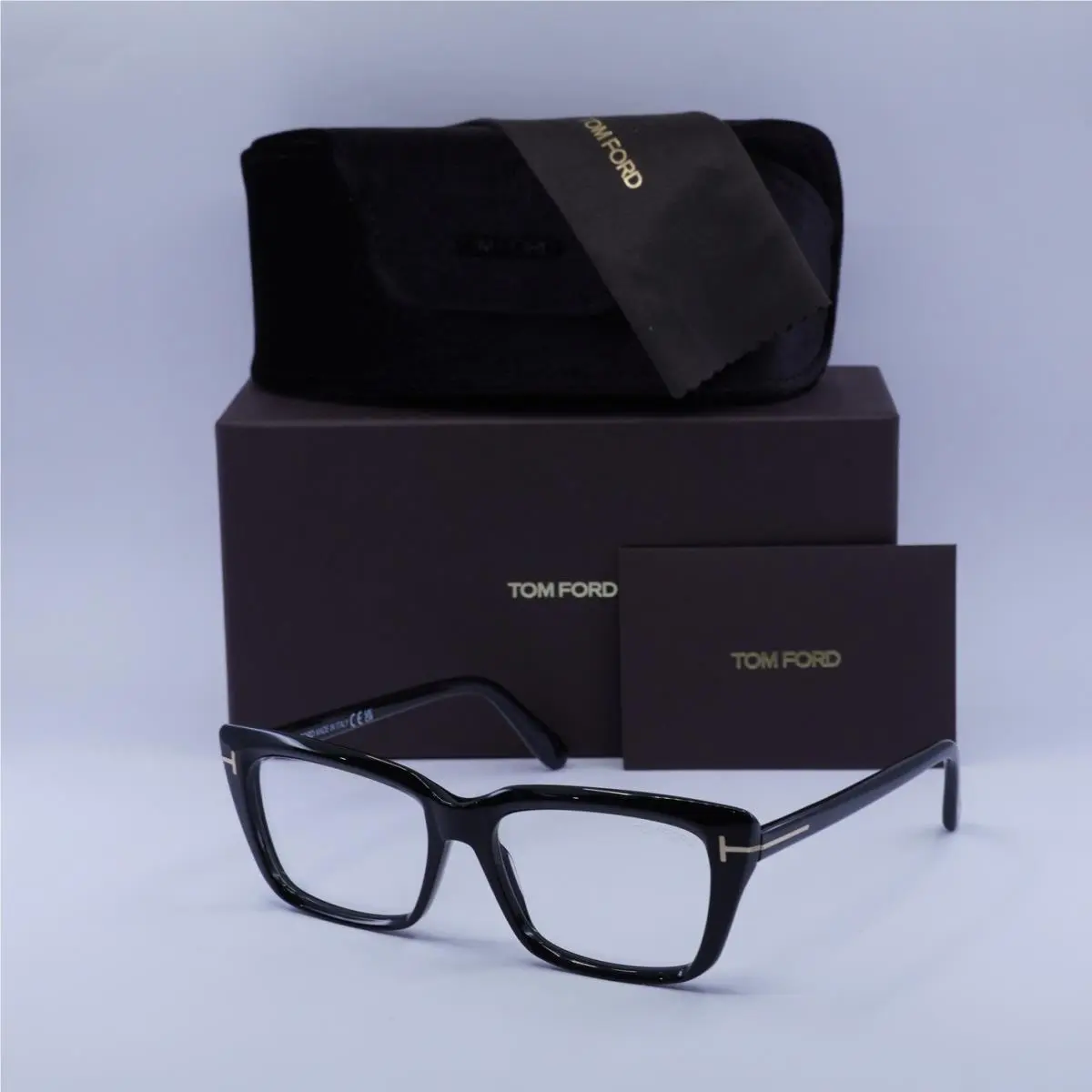 Tom Ford FT5894-B 001 Shiny Black/clear Blue Light Block 56mm Eyeglasses