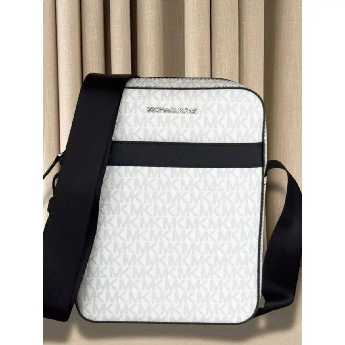 Cooper Men Signature Logo Shoulder Crossbody Flight Bag Variation BRIGHT WHITE by Michael Kors