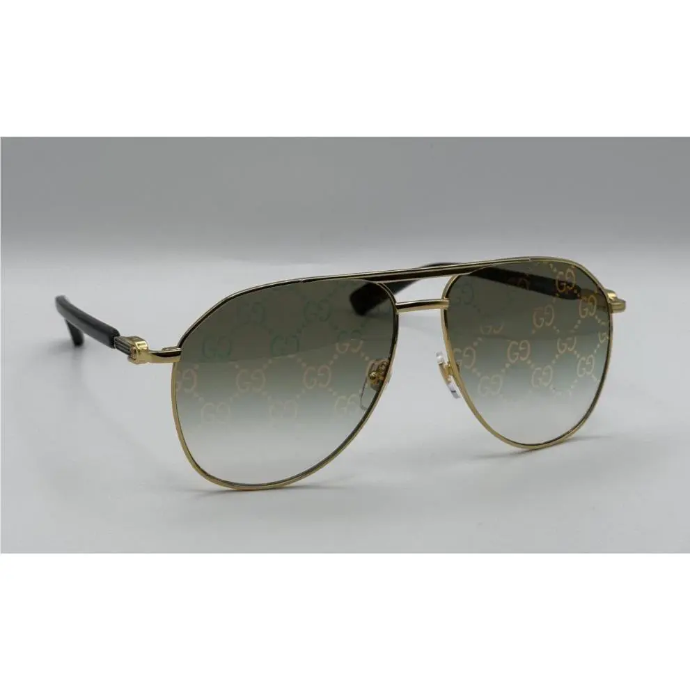 Gucci GG1220s Men Sunglasses Aviator Gold Black Metal Frame Gray Lenses
