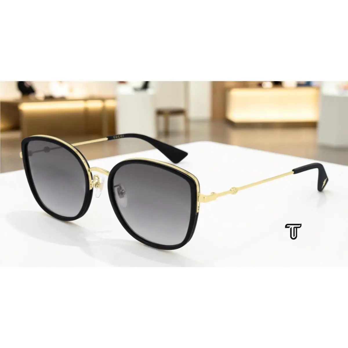 Gucci GG0606SK 001 Square Black Black Gold Grey 56 mm Women`s Sunglasses