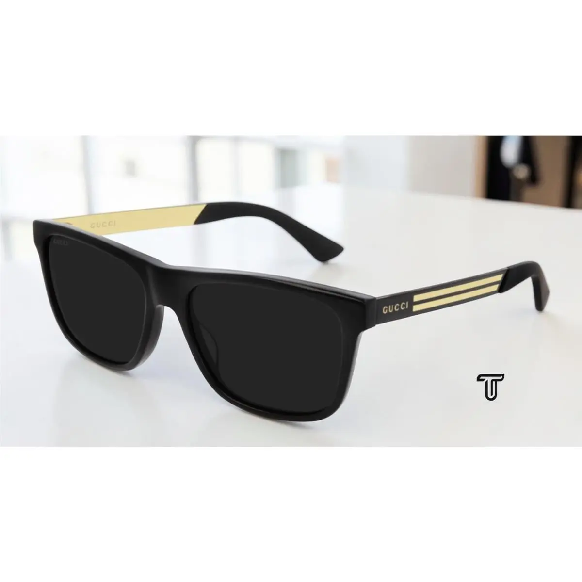 Gucci GG0687S 002 Rectangular Square Black Shiny Black Grey 57m Men`s Sunglasses - Frame: Black, Lens: Gray