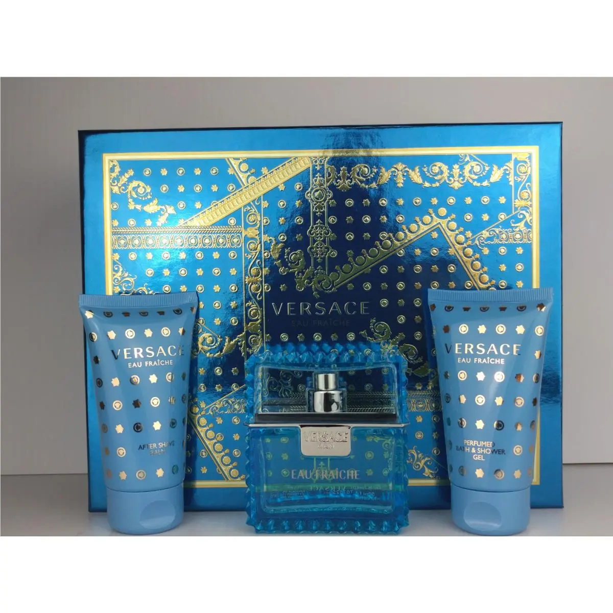 Versace Eau Fraiche Men 3pc Set Men Cologne Spray 1.7 oz Shower Gel After Shave