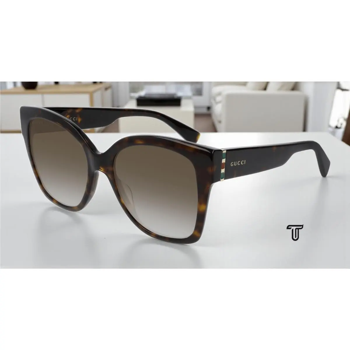 Gucci GG0459S 002 Square Havana Havana Gold Brown 54 mm Women`s Sunglasses