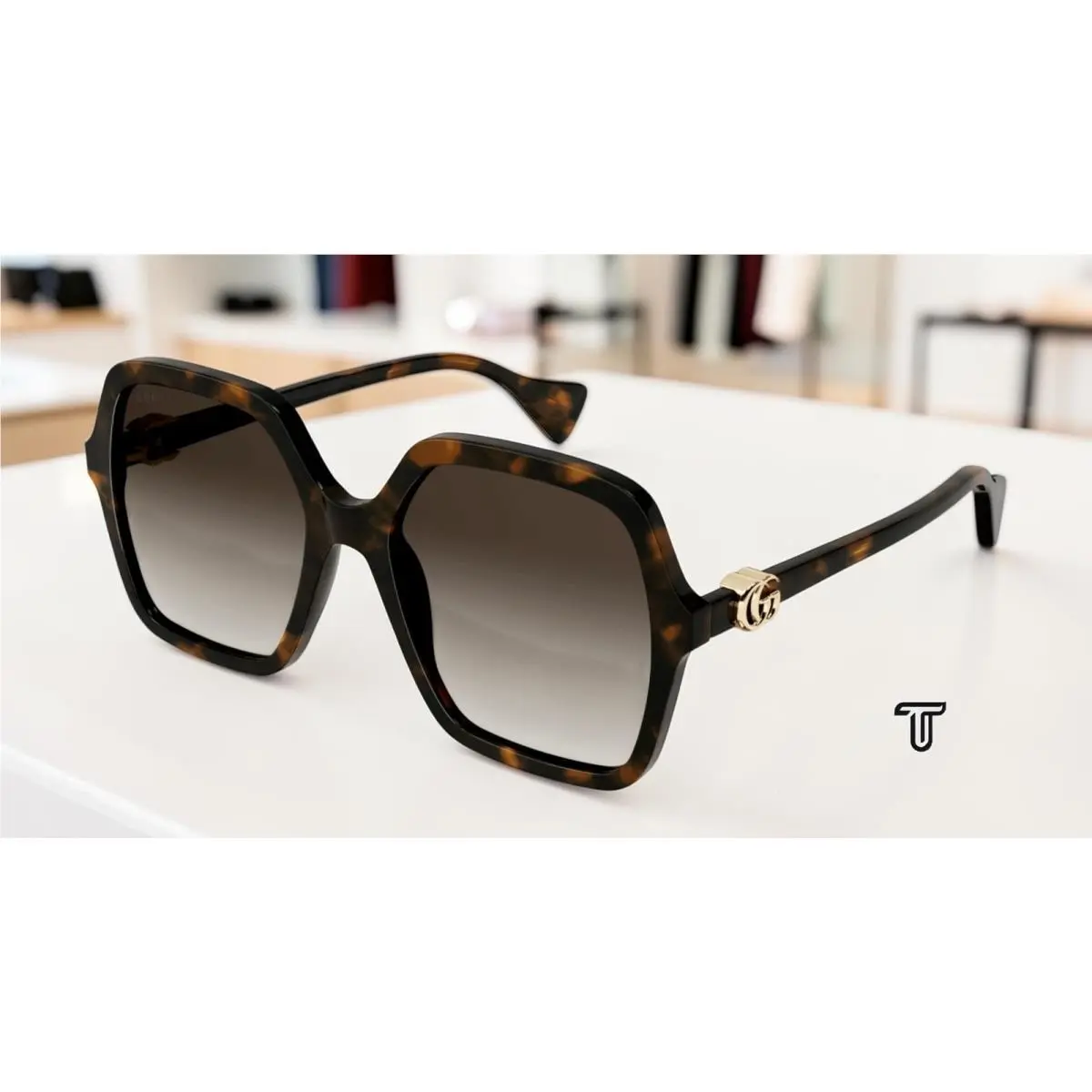 Gucci GG1072S 002 Rectangular Acetate Havana Brown 56 mm Women`s Sunglasses
