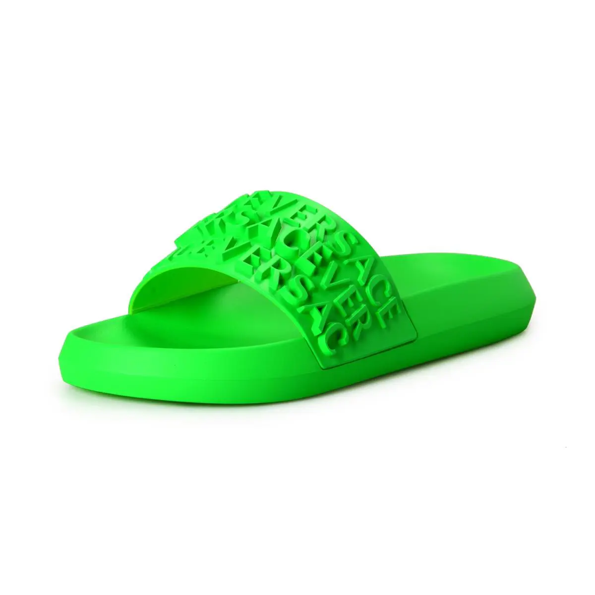 Versace Men`s Lime Green Logo Embossed Pool Slide Flip Flops Shoes US 6 IT 39