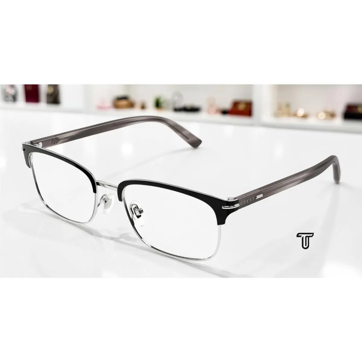 GG1448O 003 Silver Havana Demo Lens 56 mm Rectangular Men`s Eyeglasses by Gucci