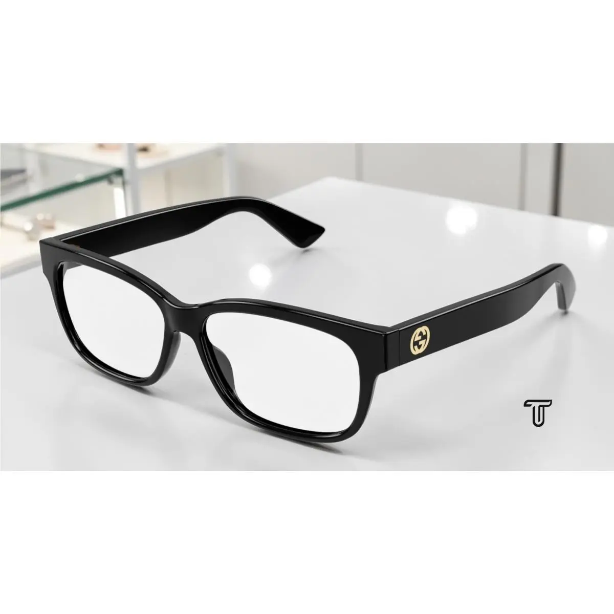 GG1341O 001 Rectangular Squared Injection Black 55 mm Women`s Eyeglasses by Gucci