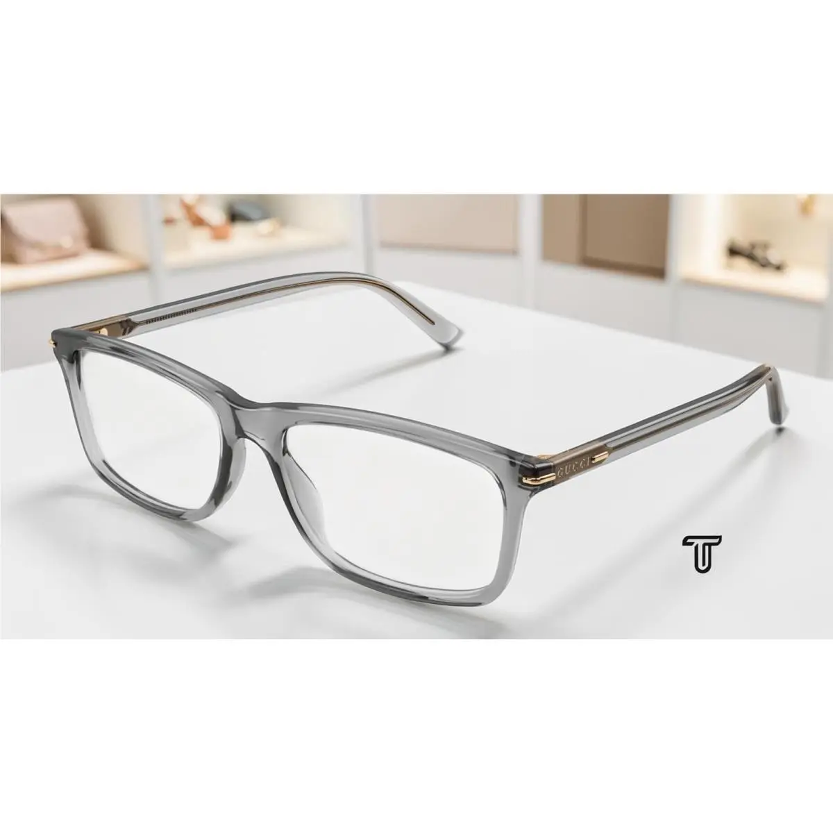 GG1447O 004 Grey Grey Demo Lens 57 mm Rectangular Squared Men`s Eyeglasses by Gucci