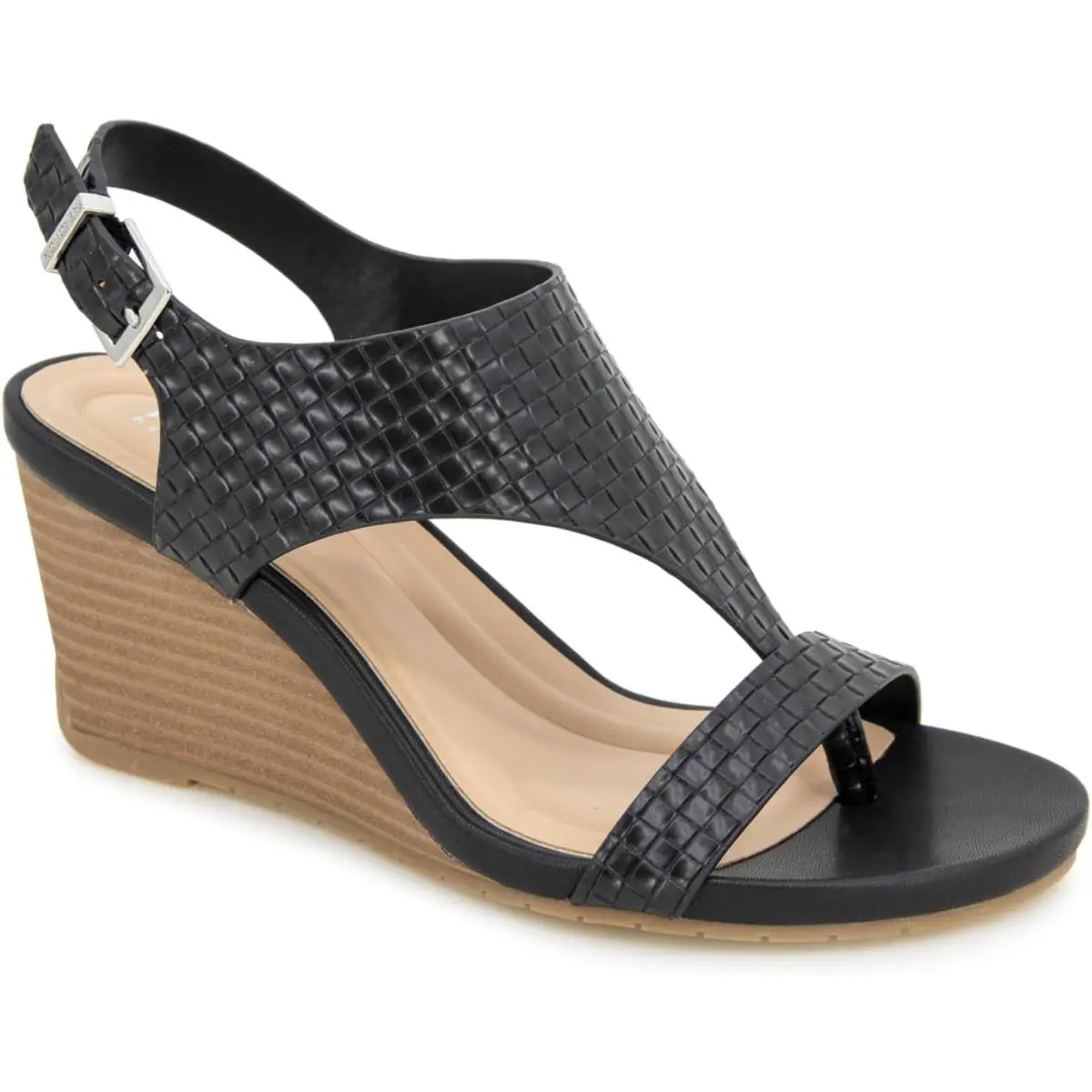 Kenneth Cole Reaction Women`s Greatly Thong Wedge Sandal Black Woven