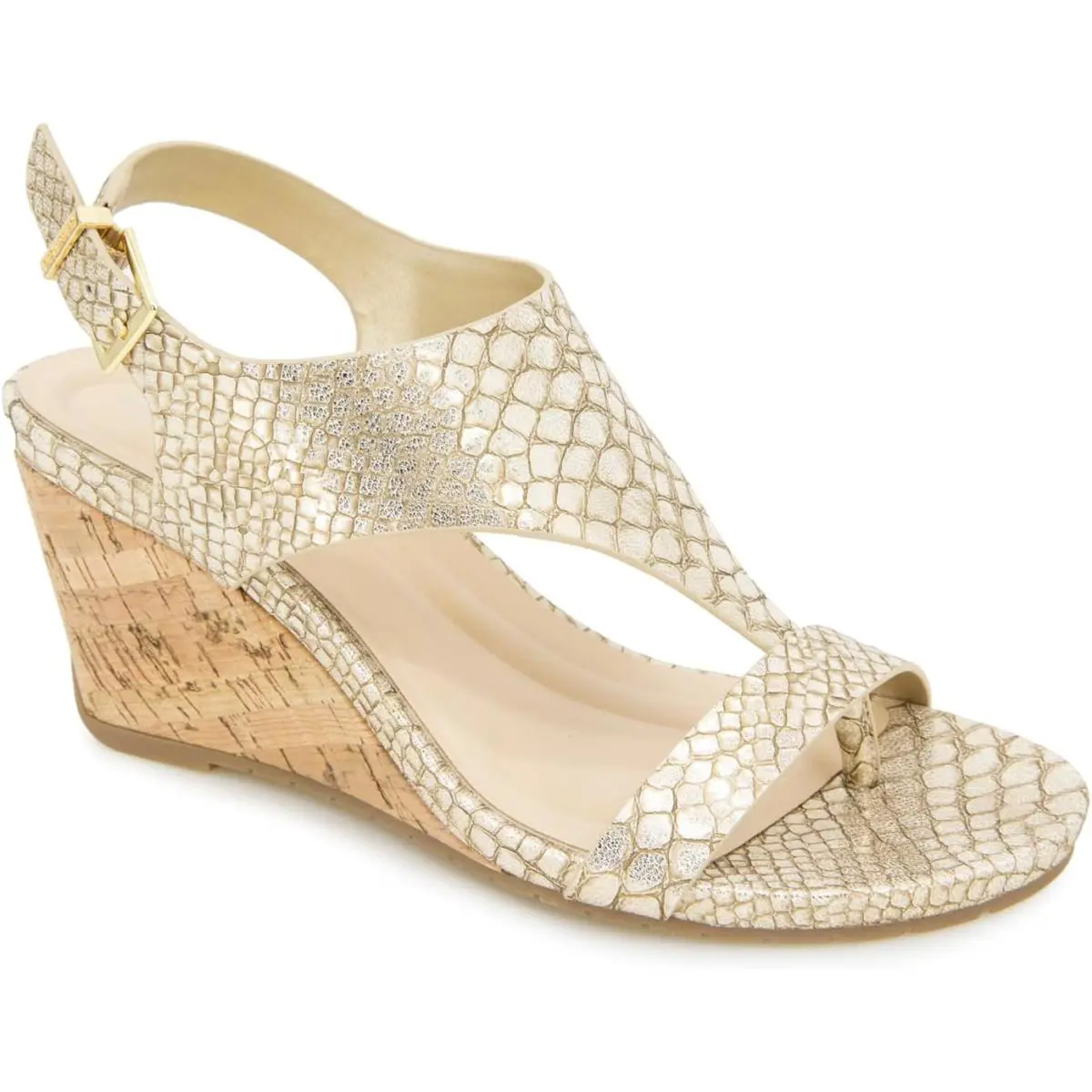 Kenneth Cole Reaction Women`s Greatly Thong Wedge Sandal Soft Gold Snake