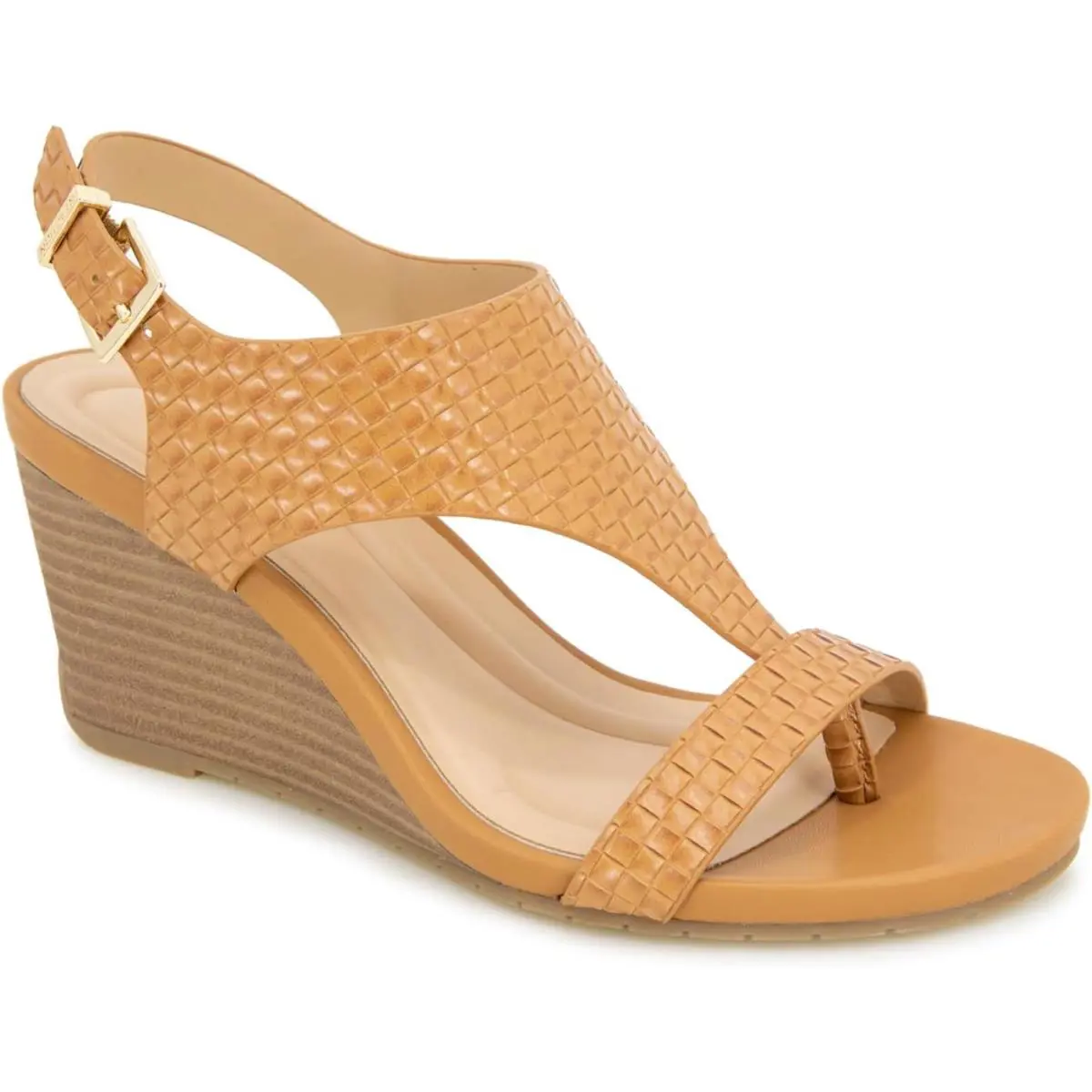 Kenneth Cole Reaction Women`s Greatly Thong Wedge Sandal Tan Woven