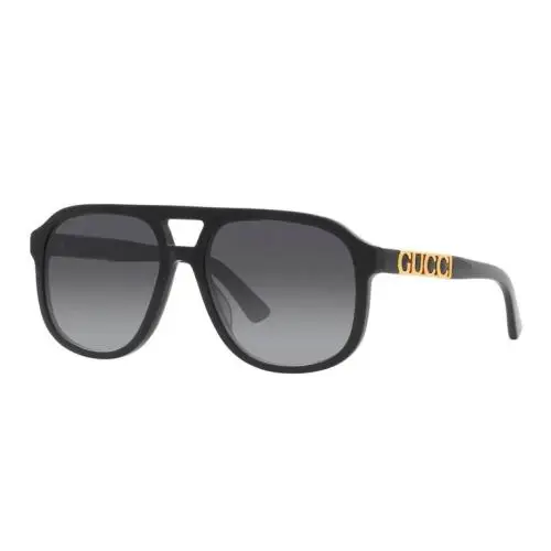 Gucci GG 1188S 001 Black Gold Grey Lens Oversized Sunglasses 57mm