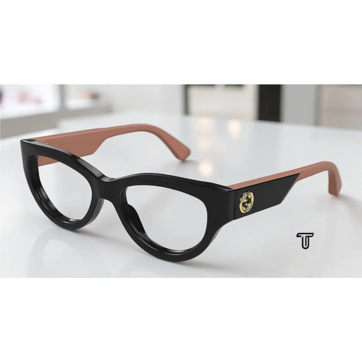 GG1665O 008 Cat Eye Black Pink Demo Lens 53 mm Women`s Eyeglasses by Gucci