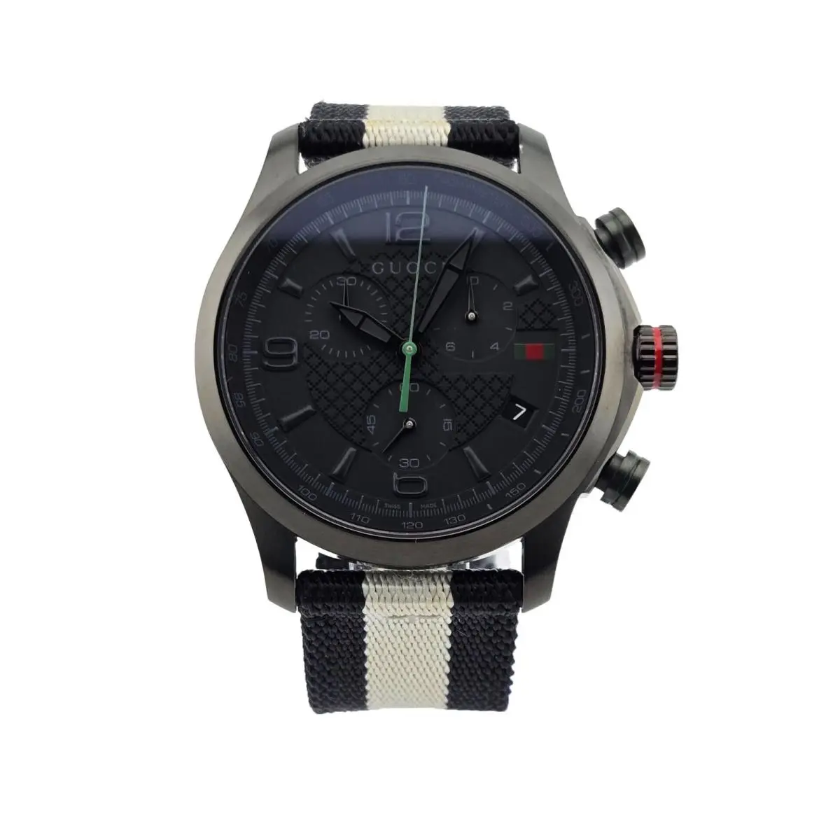 Gucci G-timeless YA126244A Men`s Swiss Fabric Strap Watch - Retail Price - Dial: Black, Band: Black, Multicolor, White, Bezel: Black