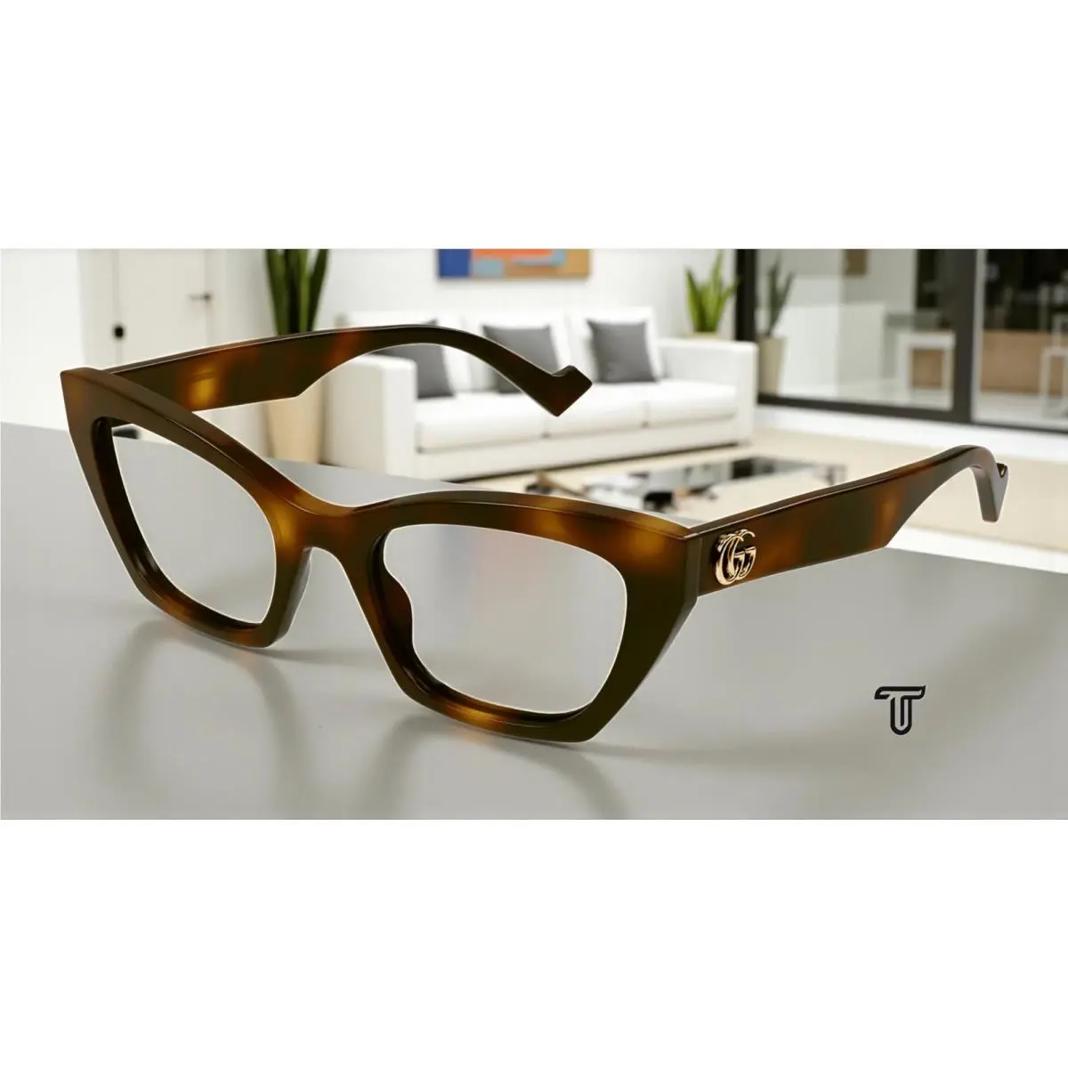 Gucci GG1334O 002 Cat Eye Recycled Acetate Havana 52 mm Women`s Eyeglasses