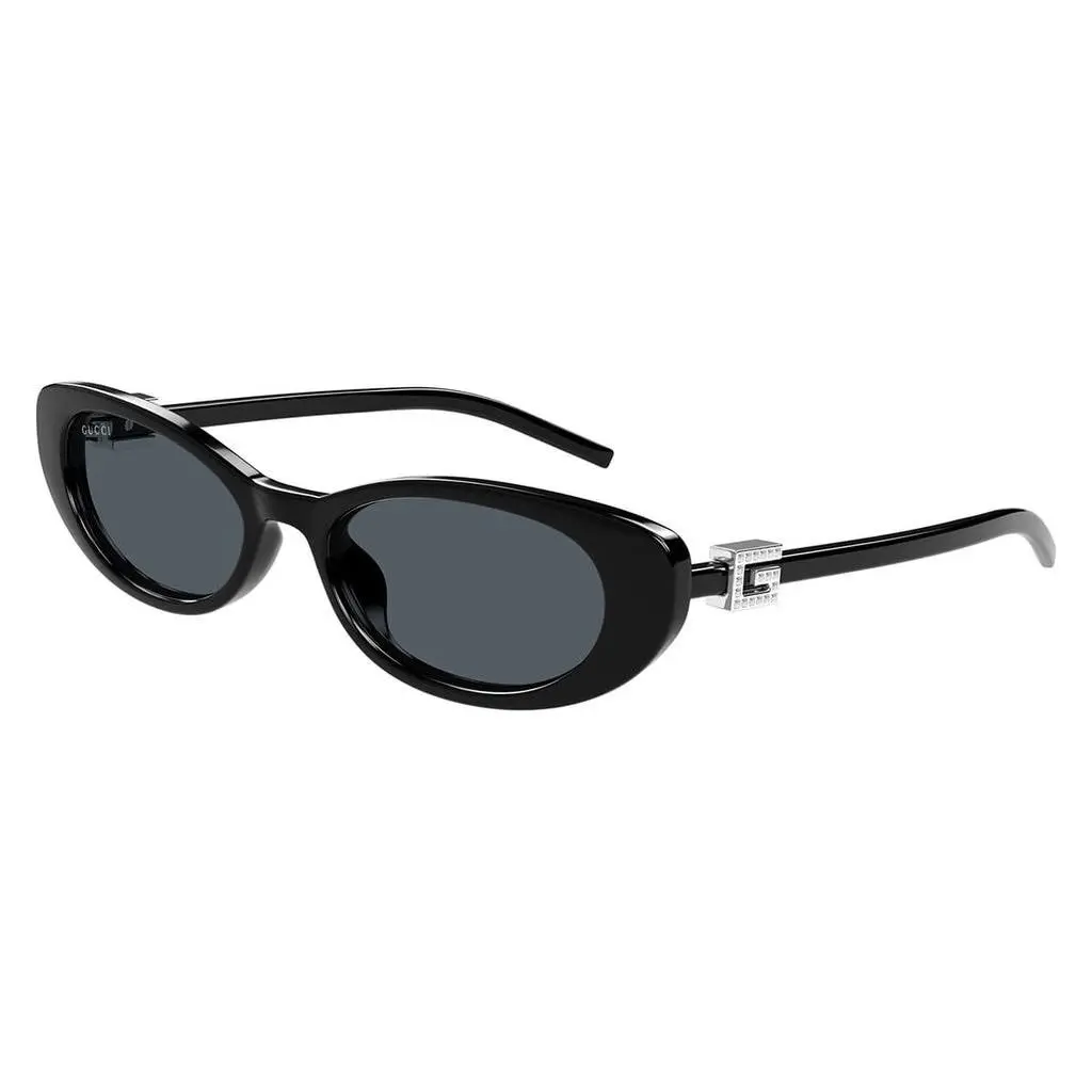 GG1680S 002 Black Silver Stones Grey Lens Oval Sunglasses by Gucci