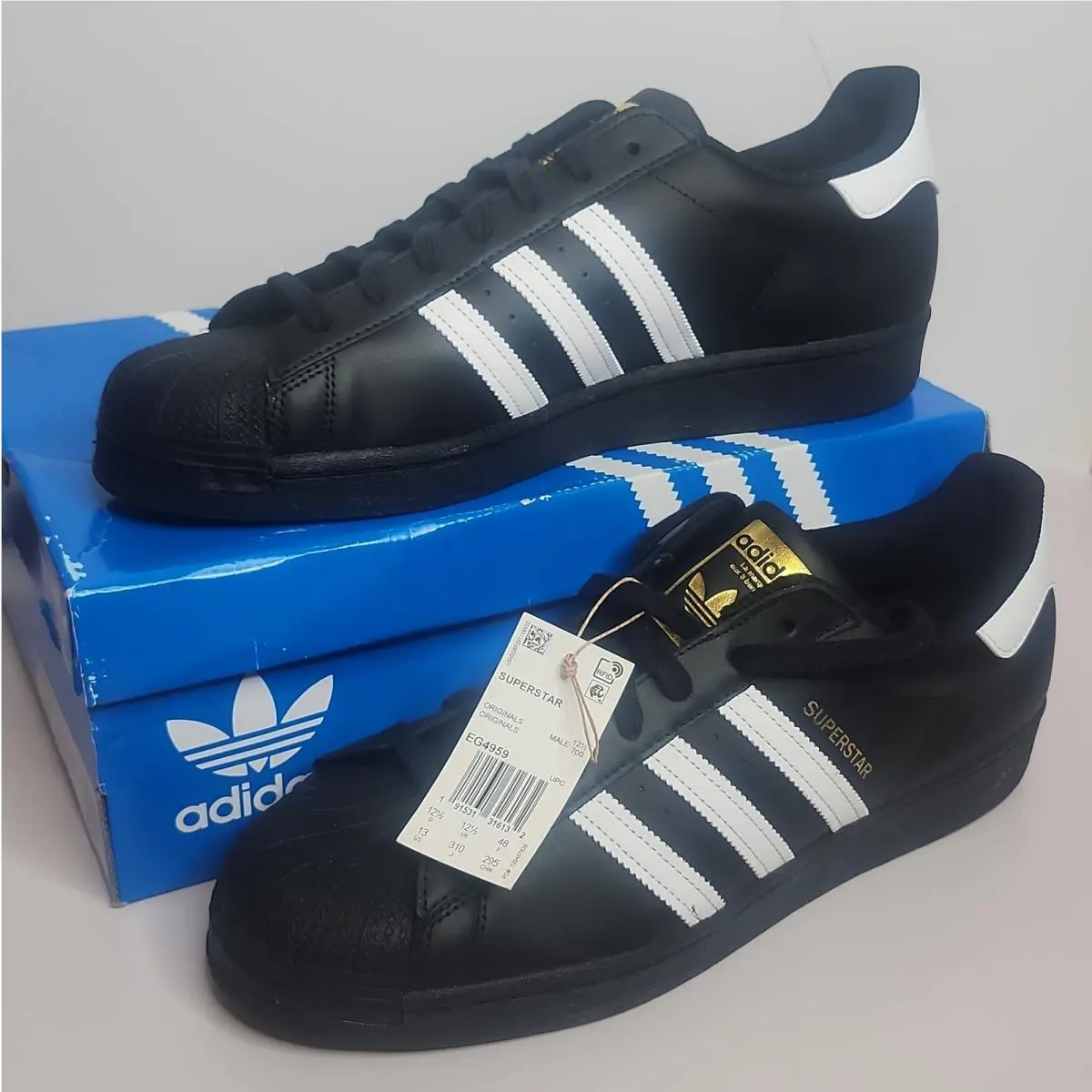 Adidas Superstar Black White Lace Up Casual Sneakers Retro OG EG4959 Men`s Sz 13 - Black