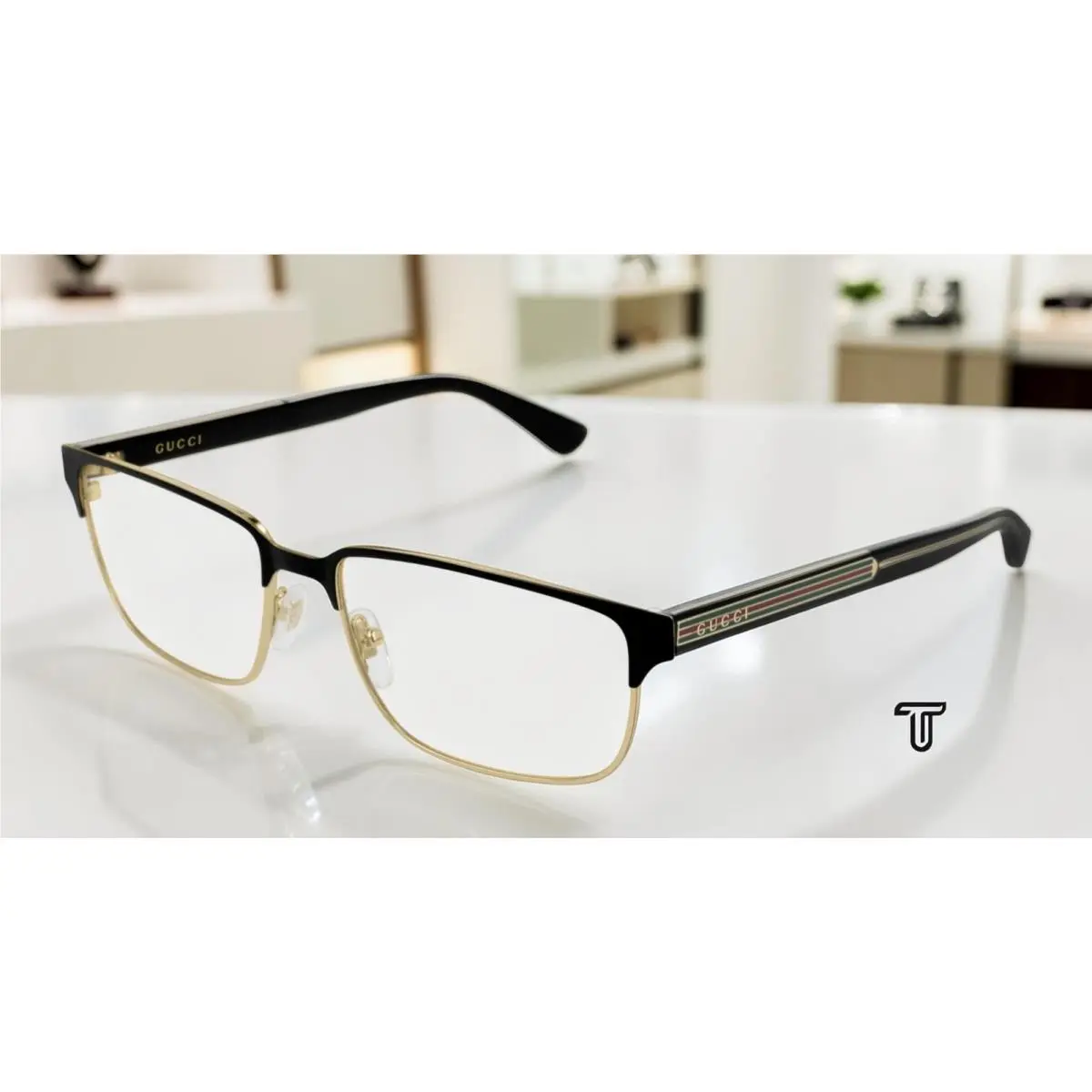 Gucci GG0383O 004 Rectangular Black Endura Gold Demo Lens 58 mm Men`s Eyeglasses