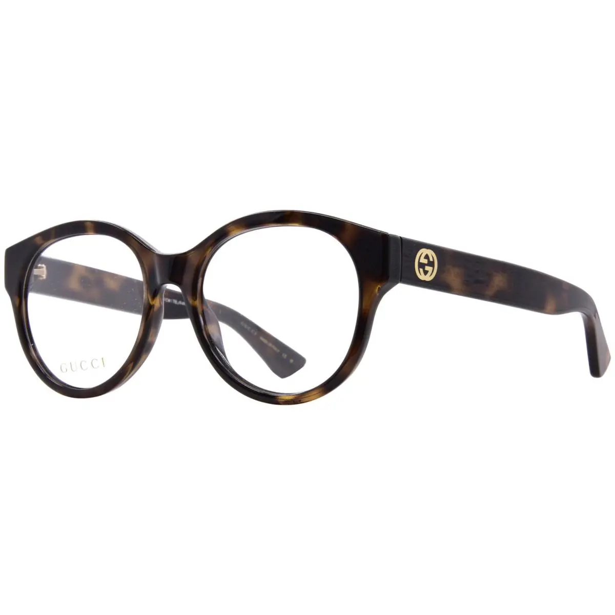 Gucci GG1580O 002 Eyeglasses Women`s Shiny Dark Havana Full Rim Round Shape 53mm