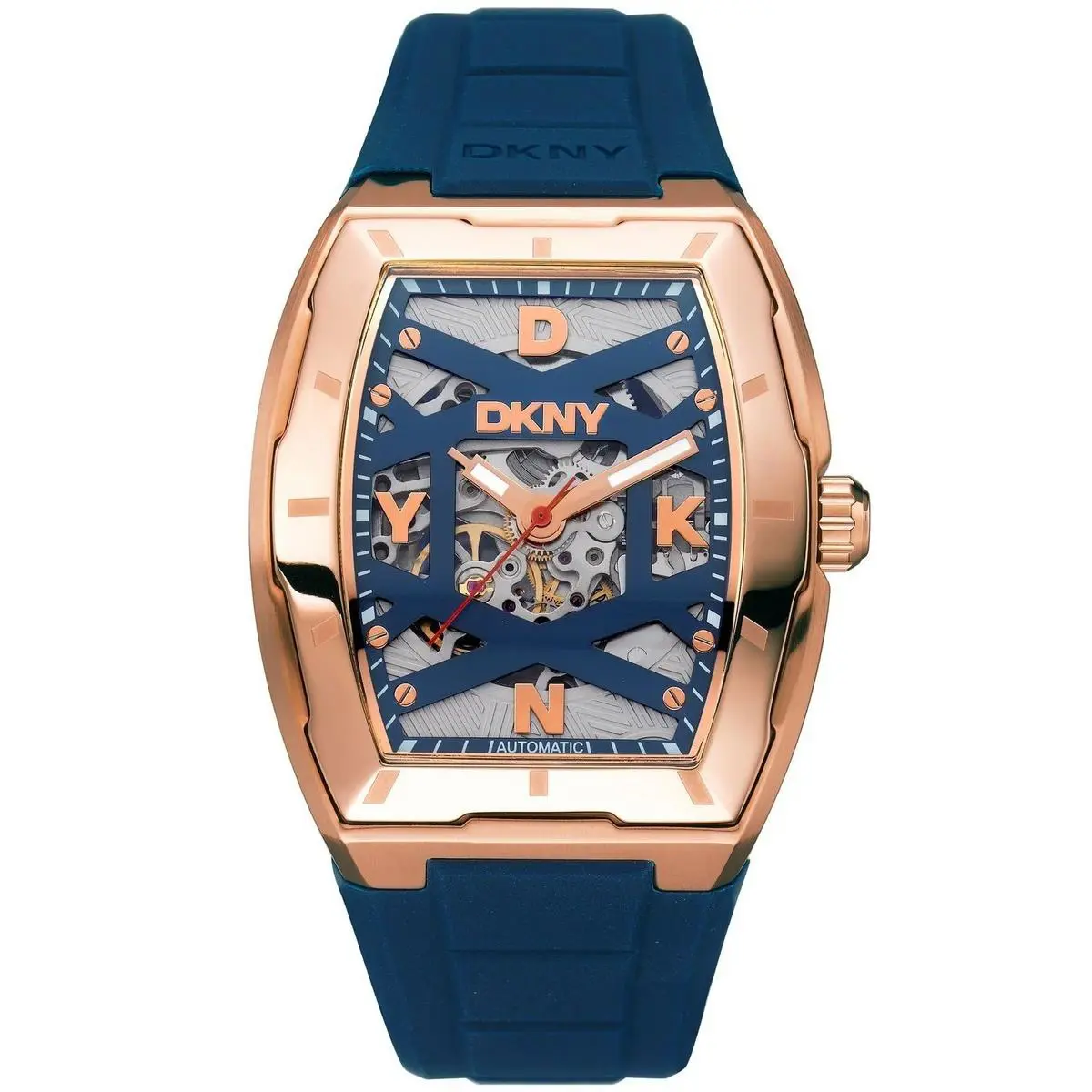 Dkny Men`s DK1G048P0045 Active Urban Automatic Rose Gold IP Blue Silicone Watch