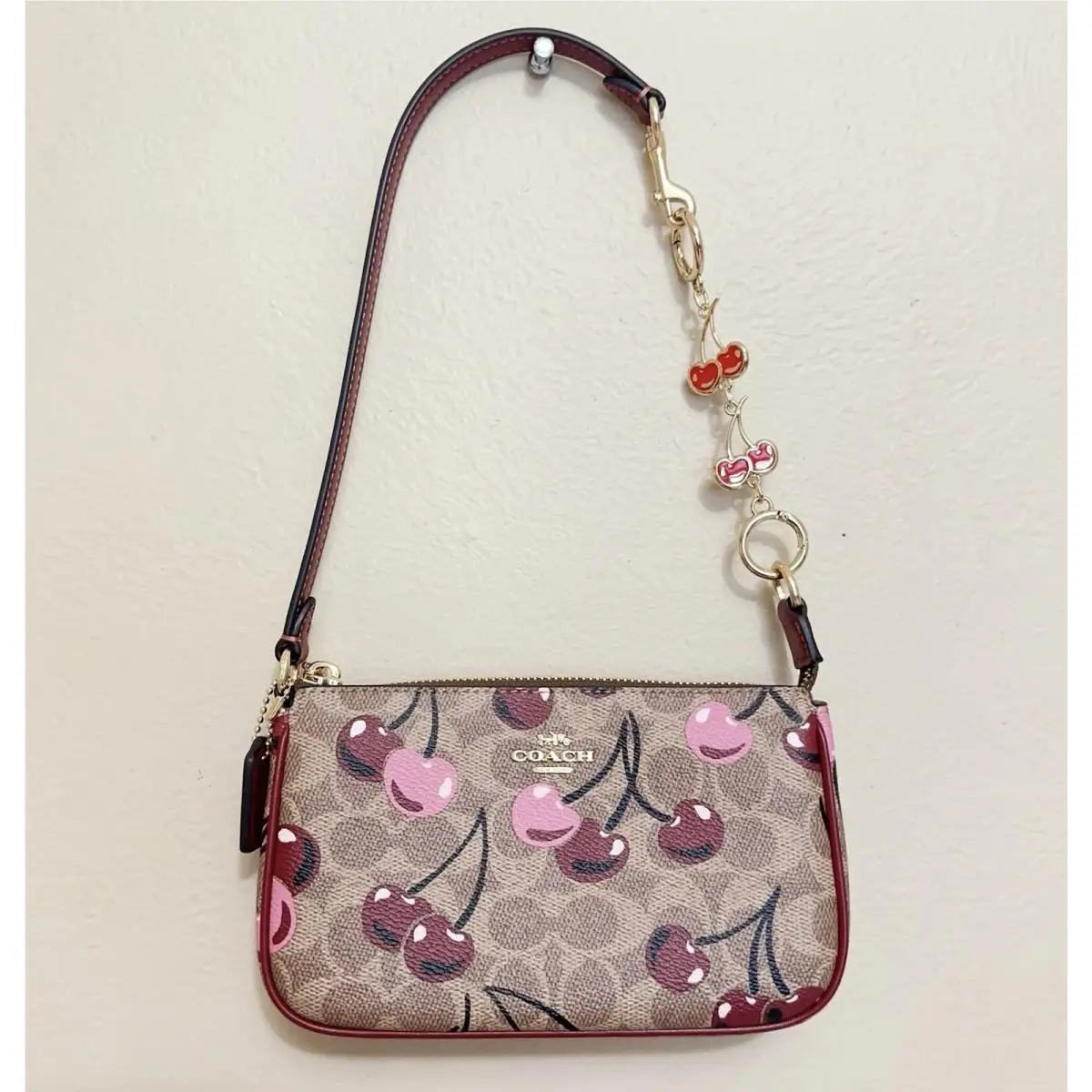 Nolita 19 In Signature Canvas with Cherry Print CZ011 CZ011 bag +cherry chain by Coach