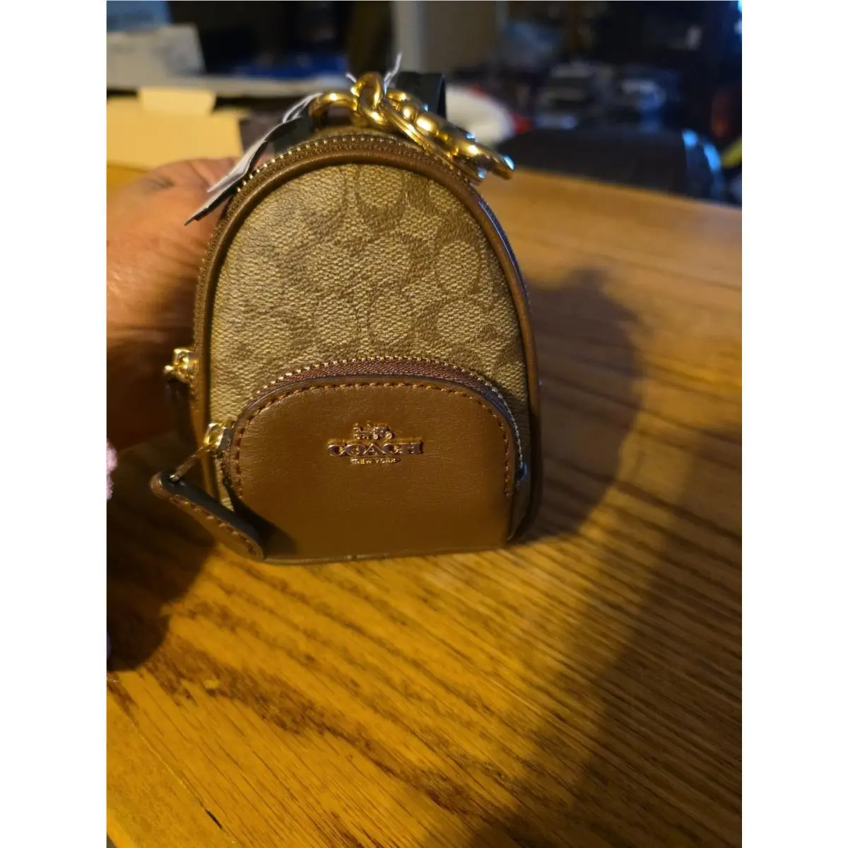 Coach C7803 Mini Court Backpack Bag Charm Keychain in Signature Canvas Brown