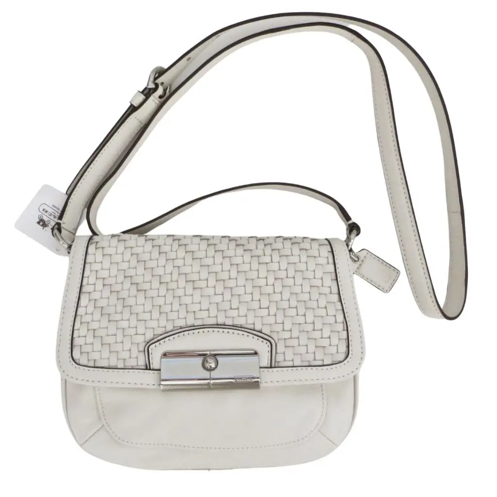 Coach Kristin Woven Leather Crossbody Purse Ivory Off White Parchment