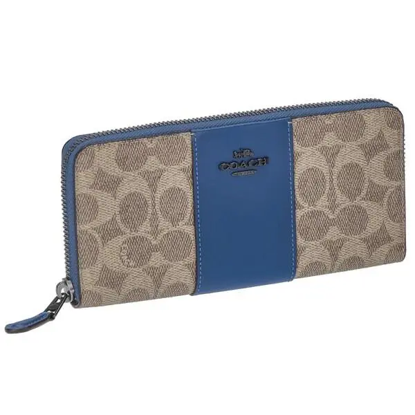 Slim Accordion Zip Wallet Color Block Signature Canvas 73739 by Coach