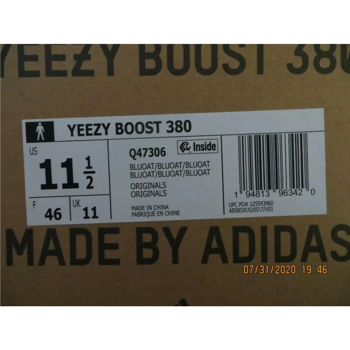 Adidas Yeezy Boost 380 Blue Oat Non-reflective 11.5 FX5137 Dead Stock