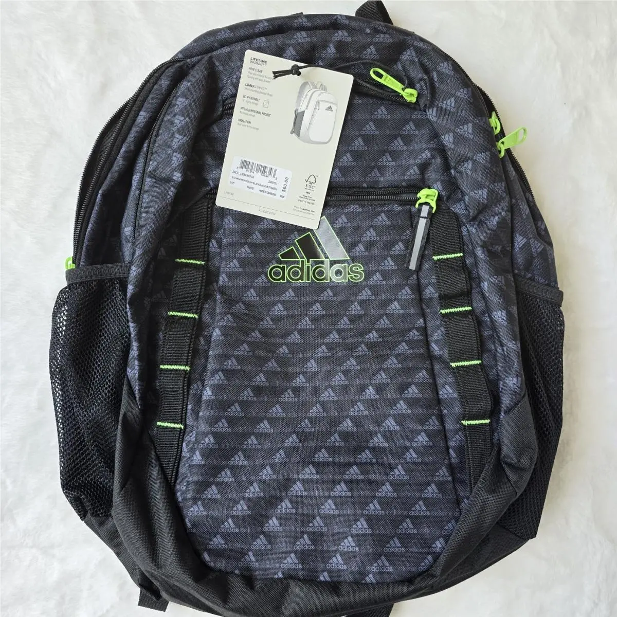 Adidas Excel 6 Backpack 2450 CU Lime Green Zip with 16 Laptop Sleeve