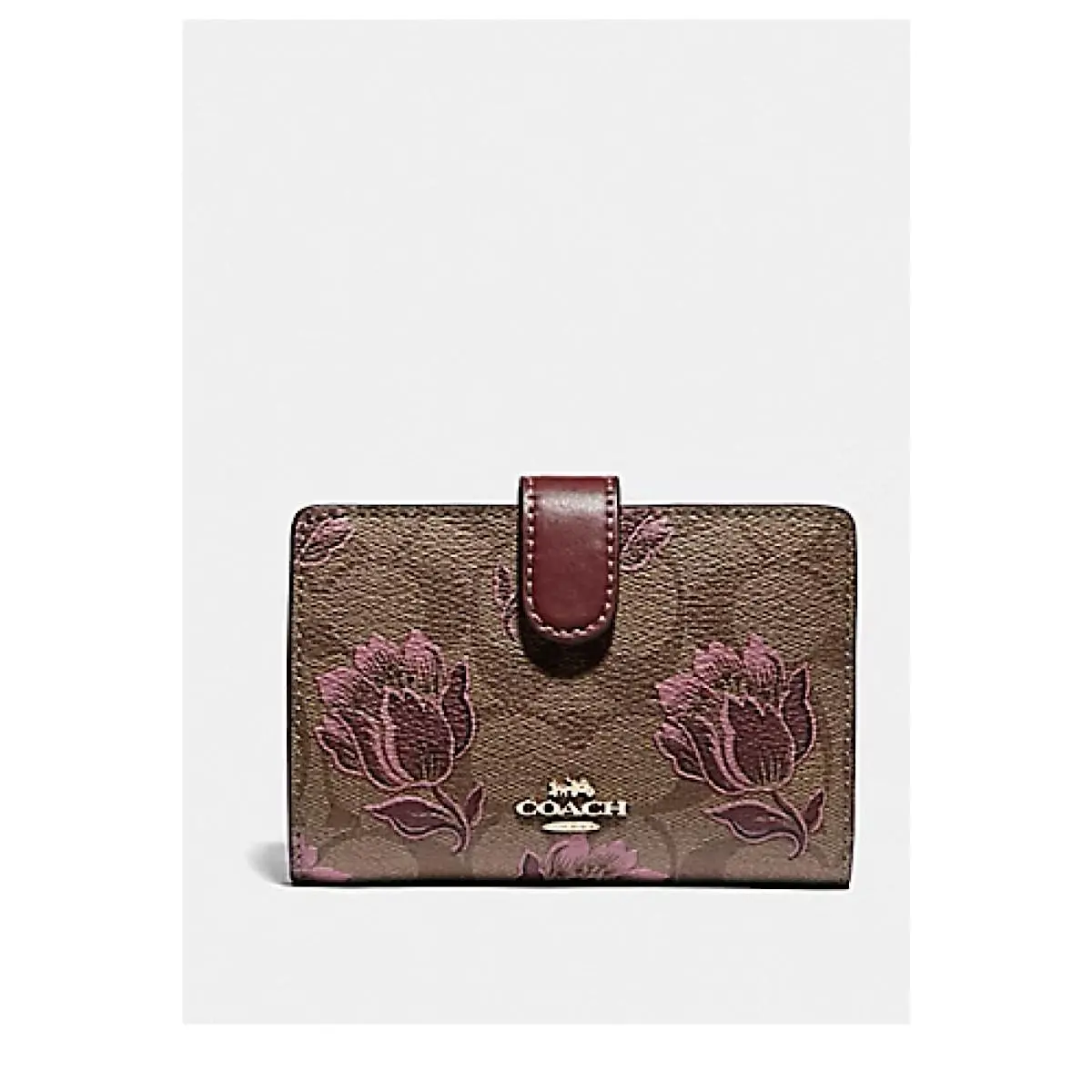 Coach F78118 Corner Zip Wallet Signature Pvc Khaki/pink Desert Tulip Print