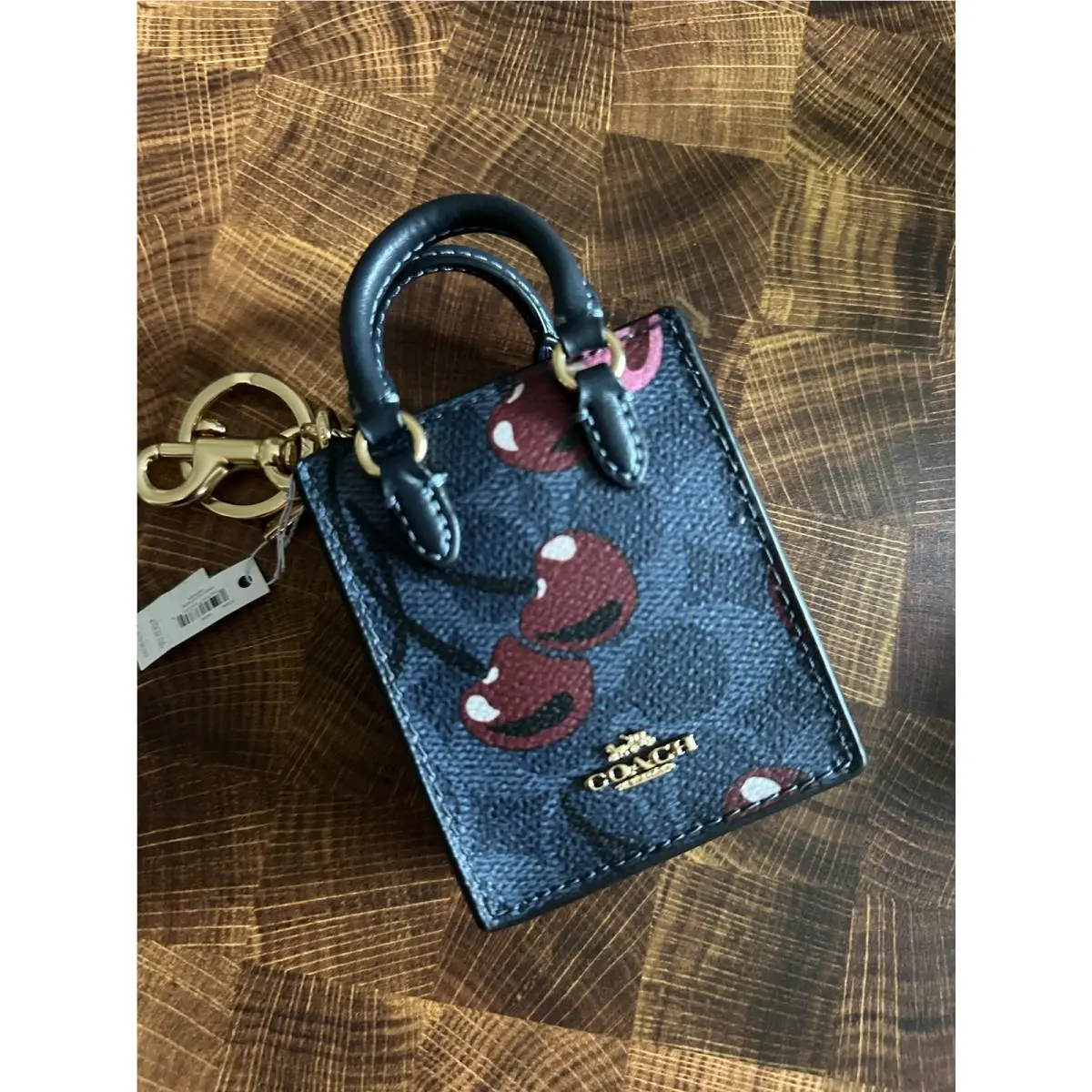 Coach North/south Mini Tote Bag Charm Signature Canvas with Cherry Print CZ084