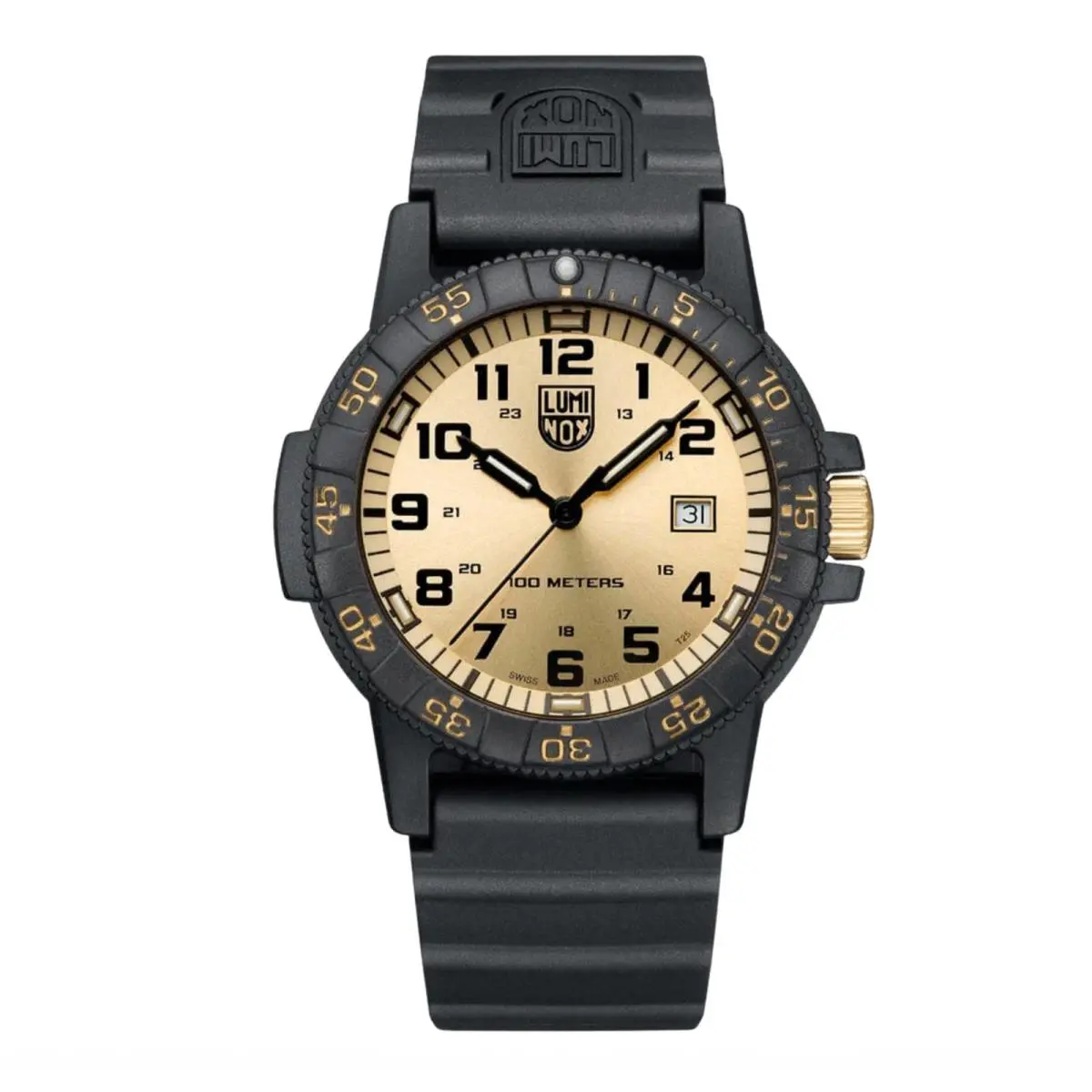 Luminox XS.0325.GP Leatherback Sea Turtle Giant 44mm Gold Tone Dial Quartz Watch - Dial: Gold, Band: Black, Bezel: Black