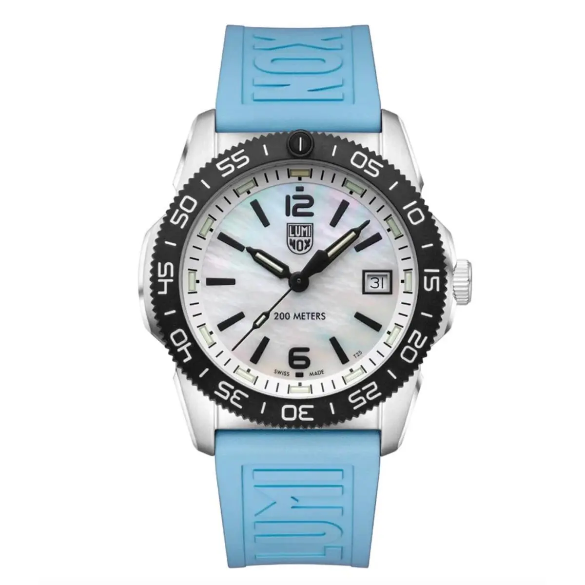 Luminox XS.3124M Pacific Diver Ripple 39 mm Steel Mop Rubber Quartz Men`s Watch - Dial: Mother of Pearl, Band: Blue, Bezel: Black