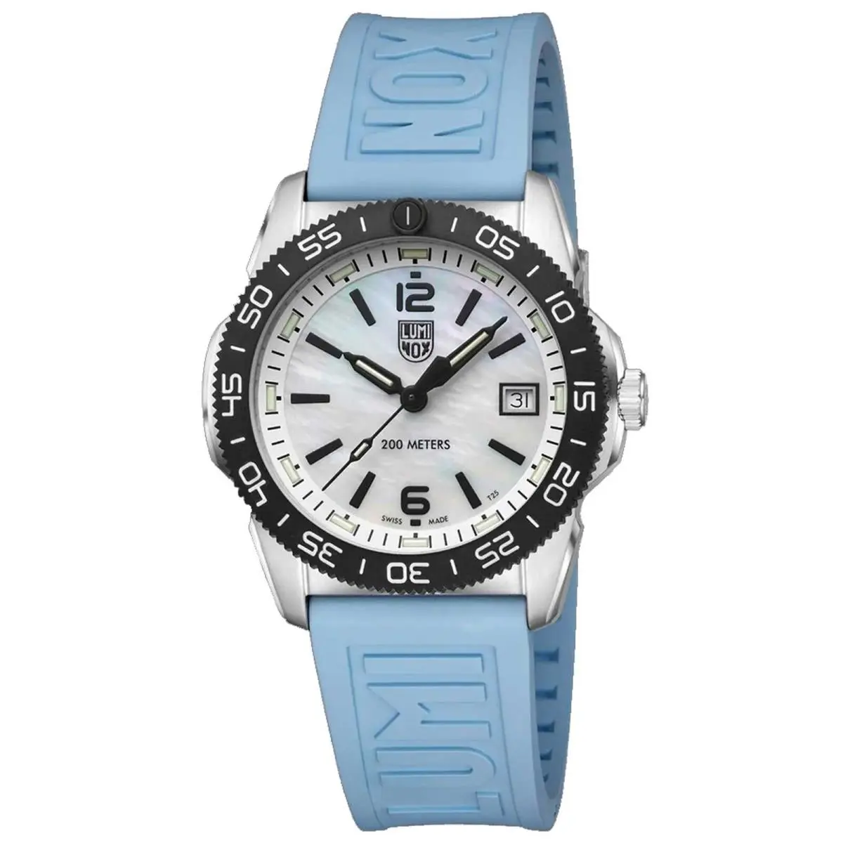 Luminox Men`s Watch Pacific Diver Ripple Quartz Coastal Blue Rubber Strap 3124.M - Dial: Mother of Pearl, Band: Coastal Blue