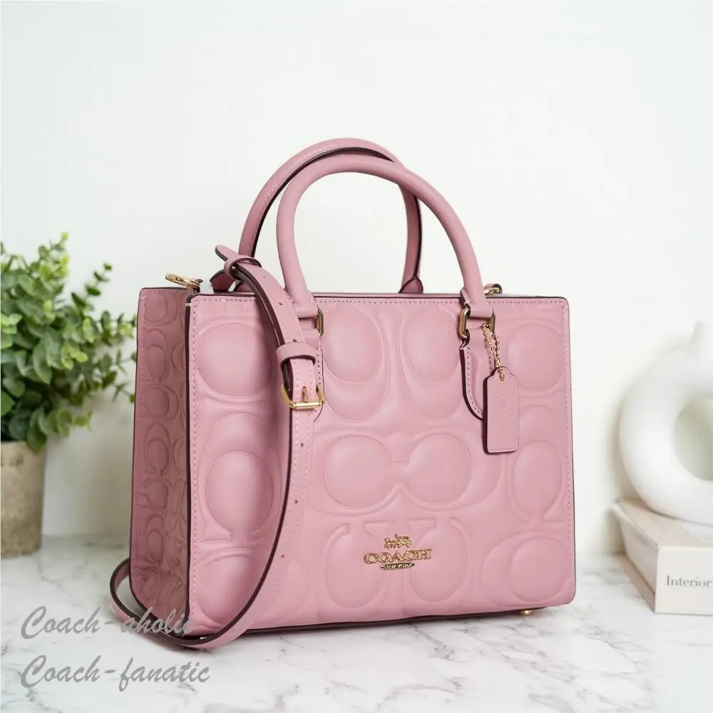 Coach CY670 Maggie Small Tote Bag In Signature Leather Gold/pink Petal