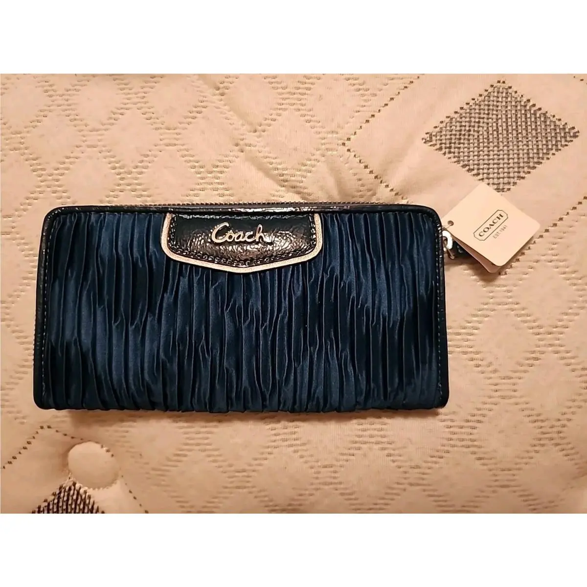 Coach Blue Ashley Gathered Satin Zip Around Wallet F48115