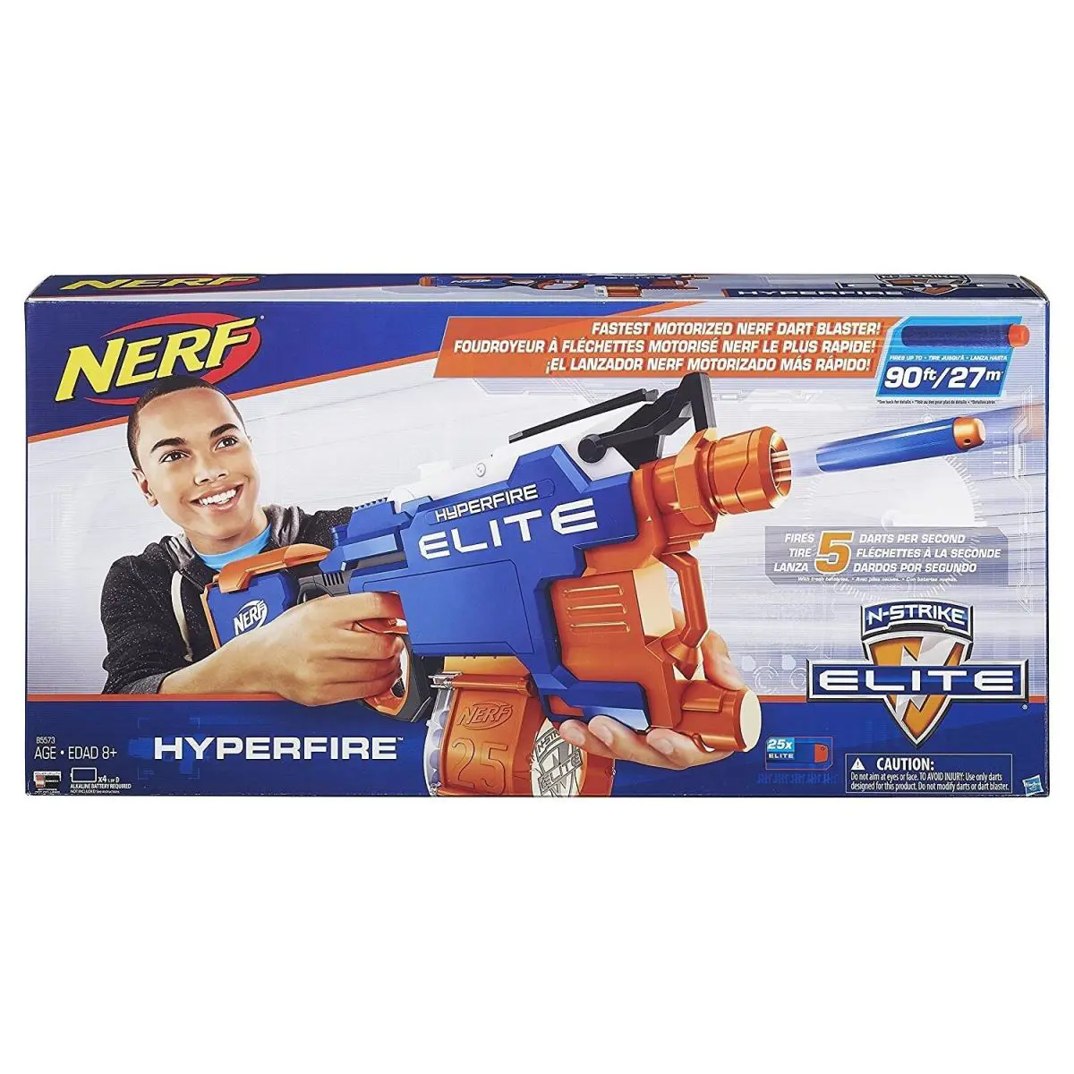 Nerf Hyperfire Elite Blaster with 25 Dart Drum Fires up to 90ft