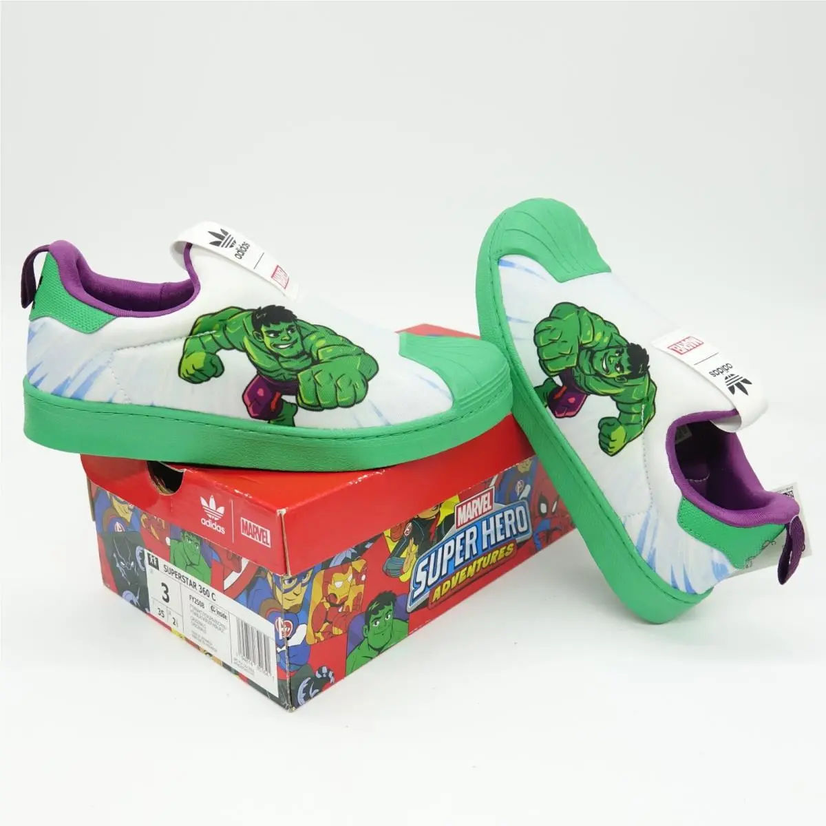 Adidas x Marvel Superstar 360 C Hulk Kids 3 US / UK 2.5 Sneakers FY2508