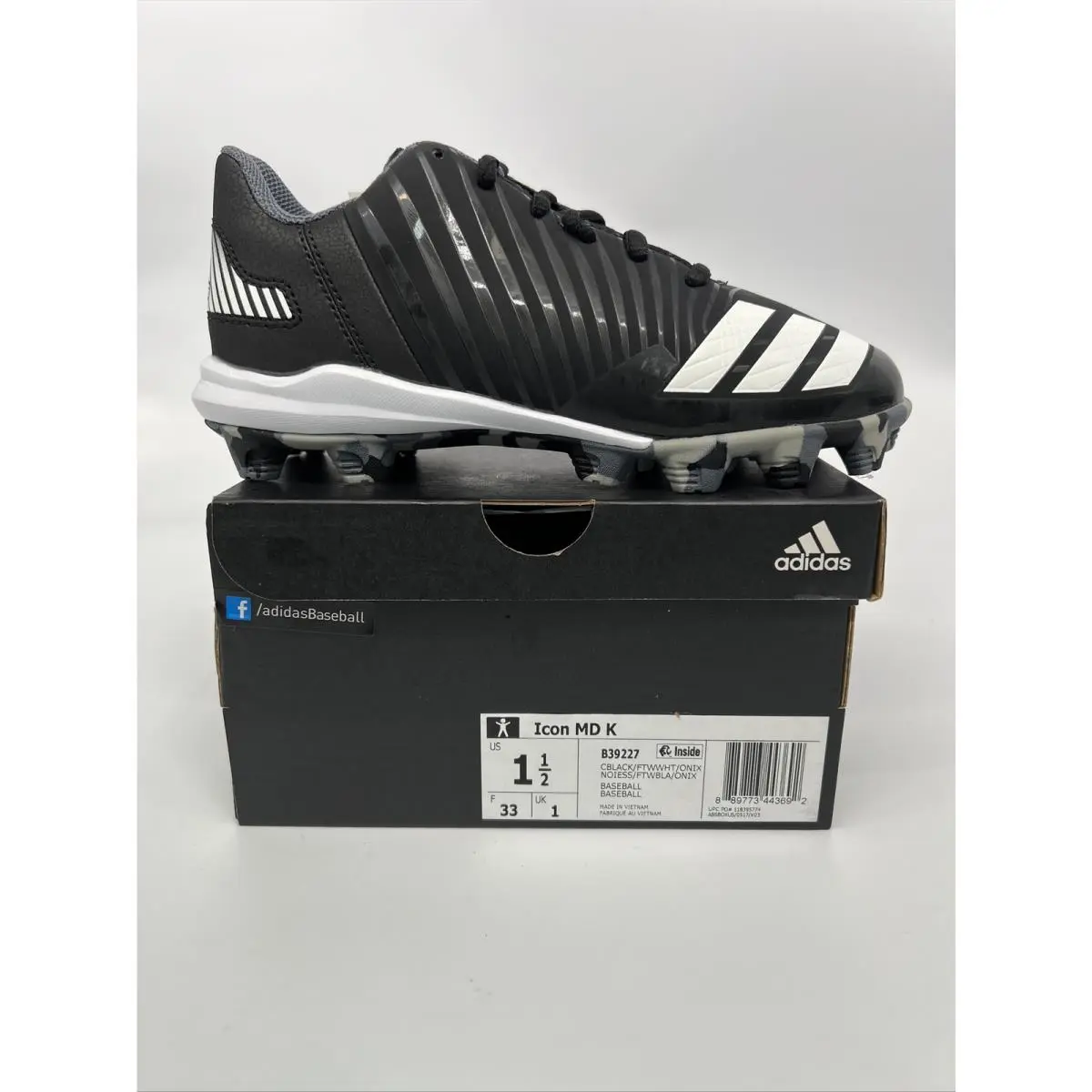 Adidas Baseball Cleats Kids Size 1.5 Us -uk 1- F=33 Icon MD K B39227 Baseball Vietnam