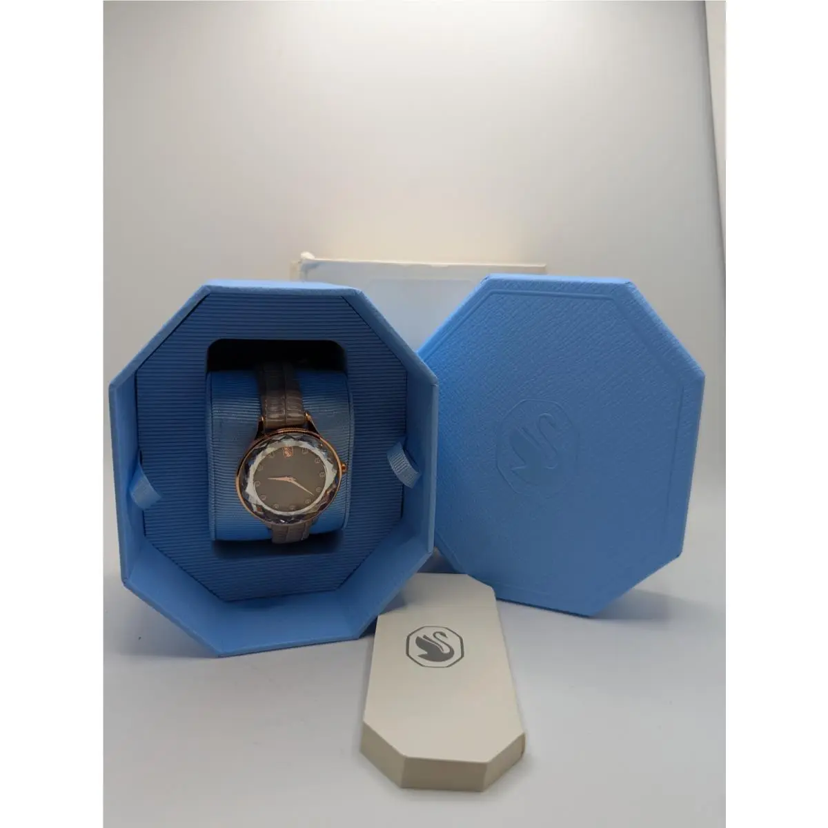 Octea Nova 5649999 Womens Rose Gold Case Beige Leather Band Wristwatch by Swarovski