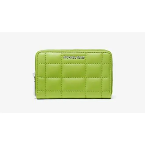 Michael Kors Small Pear Green Quilted Leather Wristlet Coin Card Case Wallet
