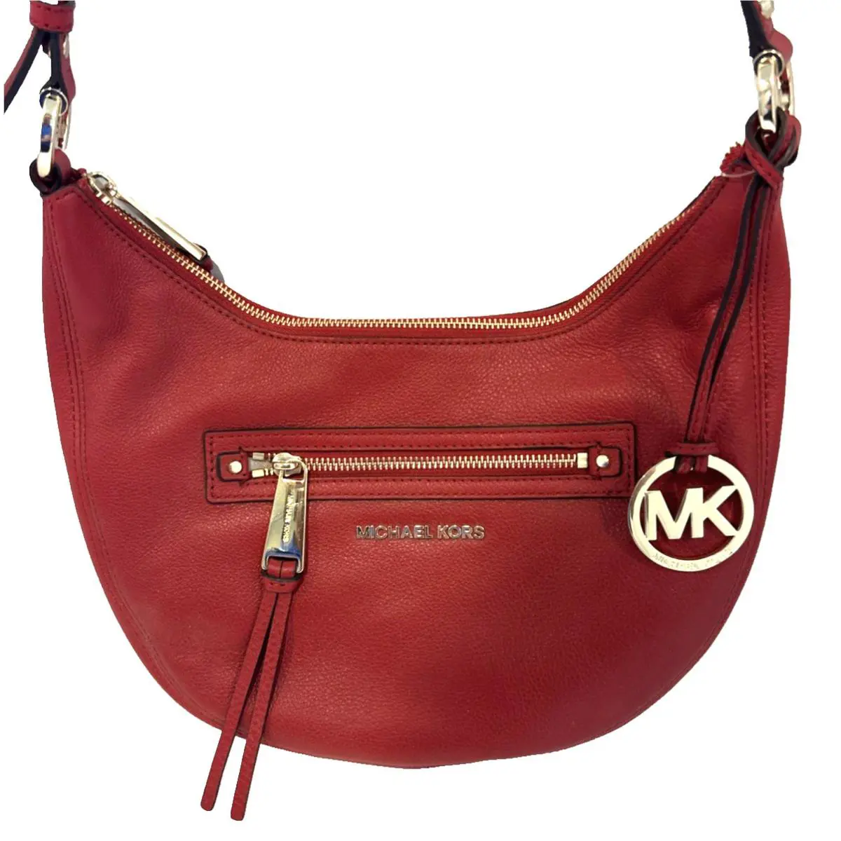 Michael Kors Rhea Small Zip Top Pebble Leather Messenger Bag-red/gold - Handle/Strap: Red, Hardware: Gold, Exterior: Red