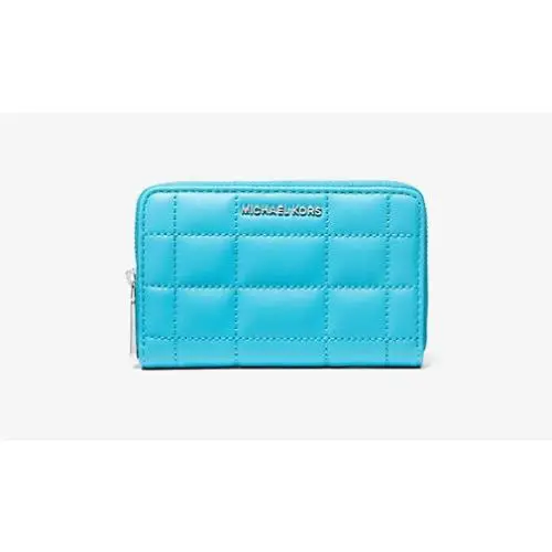 Michael Kors Small Santorini Blue Quilted Leather Wristlet Coin Card Case Wallet