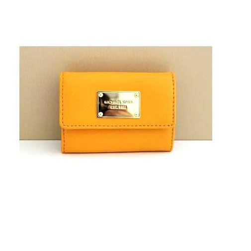 Michael Kors Jet Set Item Flap Vintage Yellow Leather Coin Purse Key Ring Wallet