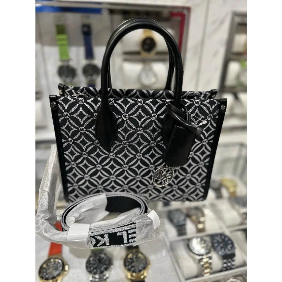 Michael Kors Mirella Small Shopper Crossbody Shoulder Bag Black Purse Handbag