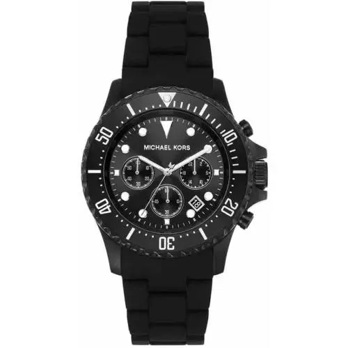 Michael Kors Everest Chronograph Black Silicone Men`s Watch 10m WR 45mm MK8980